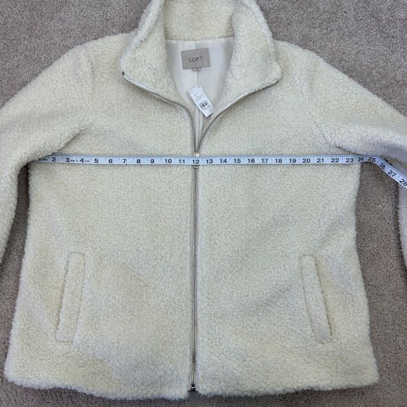 Loft Teddy Coat Jacket Womens Large Cream Boucle Faux Fur Zip Pockets Ladies New - Picture 7 of 13